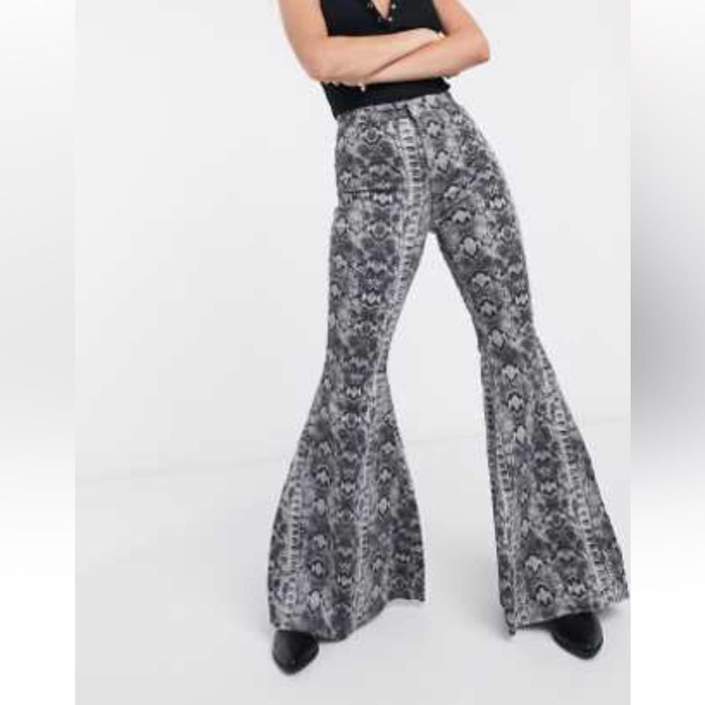 FREE PEOPLE just float on animal print flares in grey